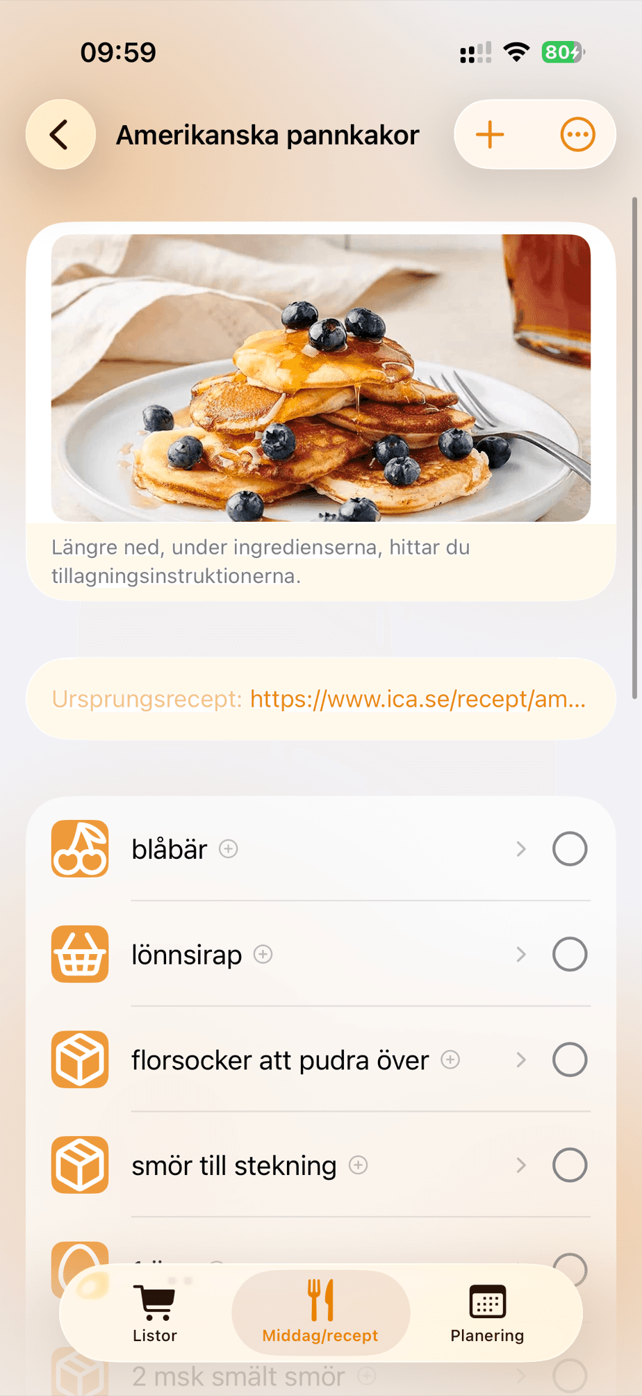 Recept med foto och ingredienslista i Shopply