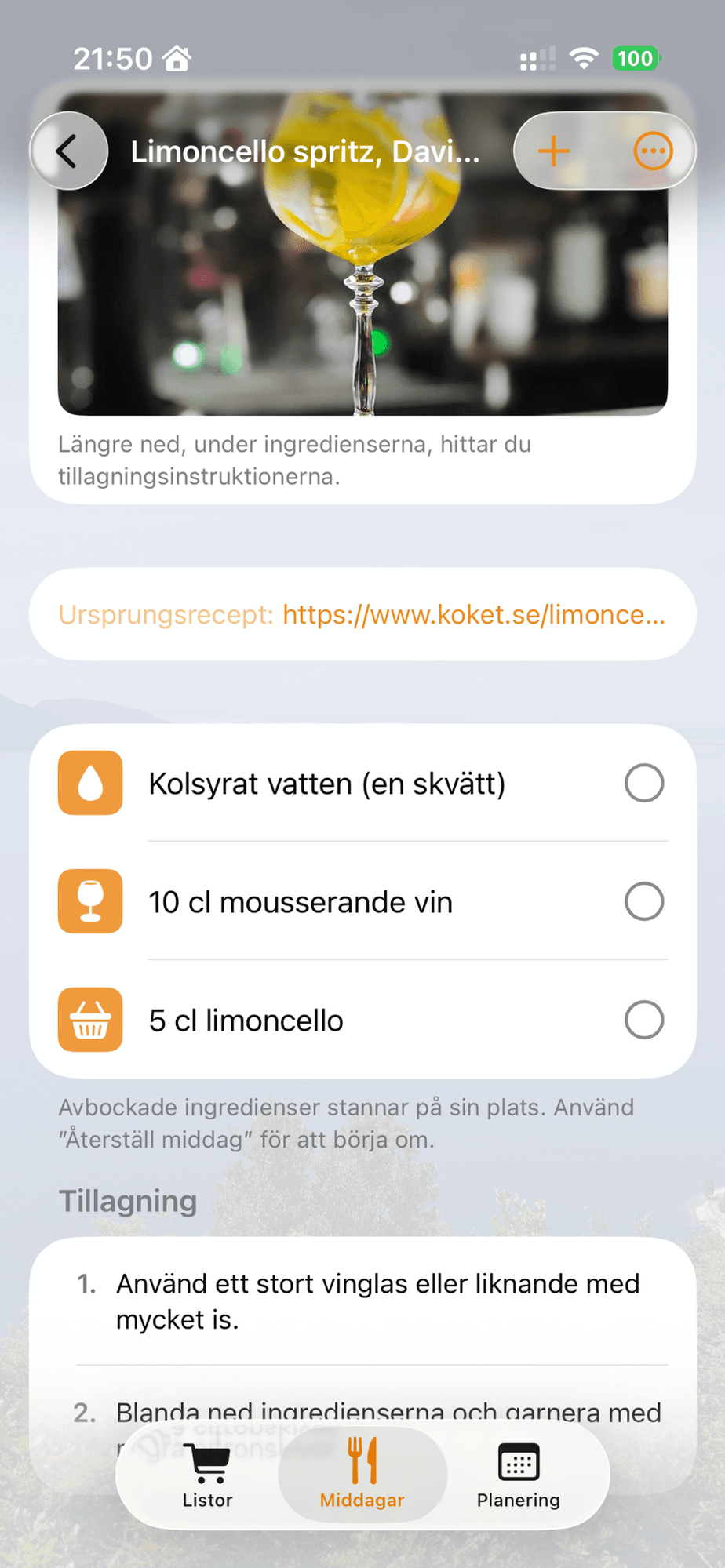 Importerat recept med bild, ingredienser och tillagningssteg